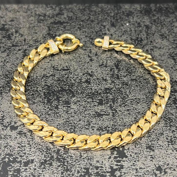 14k gouden armband cuban schakel prachtig model, Sieraden, Tassen en Uiterlijk, Armbanden, Zo goed als nieuw, Goud, Ophalen of Verzenden