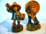 Twee schattige oude beeldjes bloemenmeisje | tuinjongen, Ophalen, Zo goed als nieuw, Mens