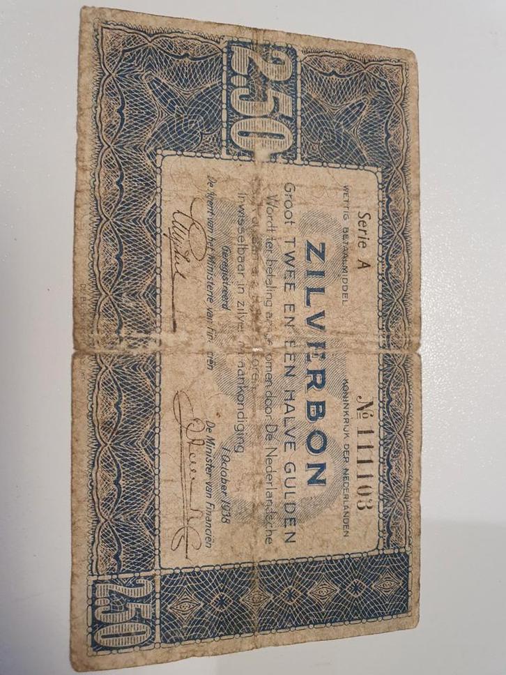 Zilverbon 2½ Gulden 1938, Postzegels en Munten, Munten | Nederland, Losse munt, 2½ gulden, Koningin Wilhelmina, Zilver, Ophalen of Verzenden