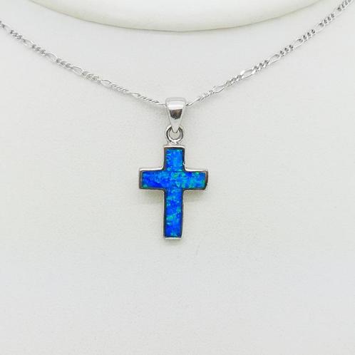 Collier met hanger opaal, Sieraden, Tassen en Uiterlijk, Kettingen, Gebruikt, Zilver, Blauw, Met edelsteen, Met hanger, Verzenden