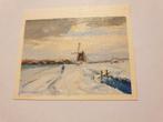 0206 f.v.veenhuysen - winters molenlandschap 12x10cm, Antiek en Kunst, Kunst | Schilderijen | Klassiek, Ophalen of Verzenden