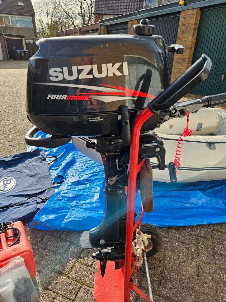 Suzuki buitenboordmotor 5 pk incl. rubberboot Base Marine, Watersport en Boten, Buiten- en Binnenboordmotoren, Gebruikt, Benzine