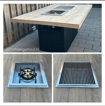 BBQ-tafel houtskoolbarbecue en wokbrander ingebouwd in tafel beschikbaar voor biedingen