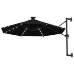 Wandparasol met LED's en metalen paal 300 cm zwart, Tuin en Terras, Parasols, Nieuw, Muurparasol, Ophalen of Verzenden, Waterdicht