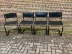4 buisframe stoelen van tuigleer, Huis en Inrichting, Stoelen, Ophalen, Gebruikt, Zwart, Metaal