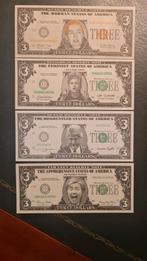 Unieke satirische 3 dollar biljetten – Set van 4, Ophalen of Verzenden, Noord-Amerika, Setje