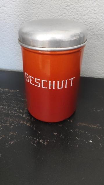 Vintage blik emaille oranje Beschuit beschikbaar voor biedingen