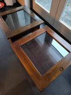 Salontafels hout met glasplaat, Huis en Inrichting, Tafels | Salontafels, 50 tot 100 cm, Zo goed als nieuw, Minder dan 50 cm, 50 tot 100 cm