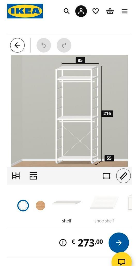 Ikea ELVARLI - Wardrobe combination, white, 84x55x216 cm, Huis en Inrichting, Kasten | Kledingkasten, Zo goed als nieuw, Minder dan 100 cm
