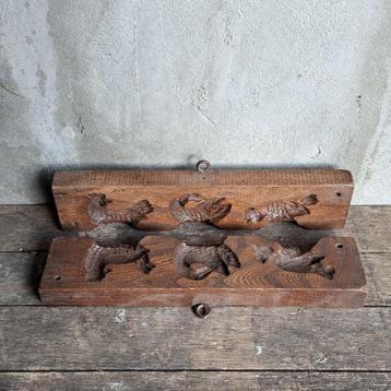 Oude brocante dubbele houten chocolademal 30x7cm *Etage3*   beschikbaar voor biedingen