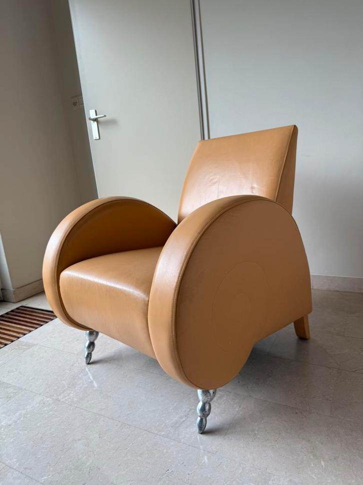 Design chair - oranje leer, Huis en Inrichting, Fauteuils, Zo goed als nieuw, 75 tot 100 cm, Ophalen