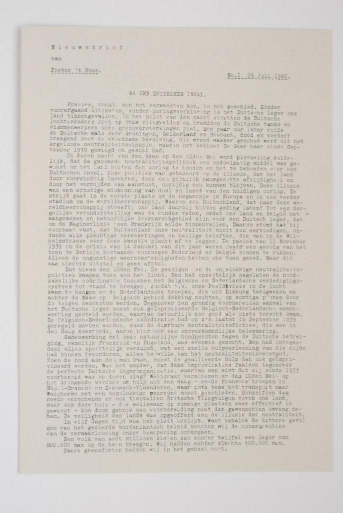 25 juli 1940 - Nieuwsbrief Pieter 't Hoen | Heruitgave 1994, Boeken, Tijdschriften en Kranten, Zo goed als nieuw, Krant, Verzenden