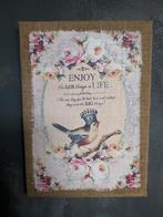 Jute canvas met print vogel en bloemen., Minder dan 50 cm, Print, Minder dan 50 cm, Ophalen of Verzenden