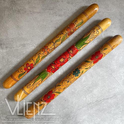 Vintage, retro, houten breinaaldenkokers bloemen per stuk, Hobby en Vrije tijd, Breien en Haken, Gebruikt, Breien of Haken, Overige typen
