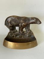 Antiek beeld brons op koperen sokkel. Beer / ijsbeer., Ophalen, Brons