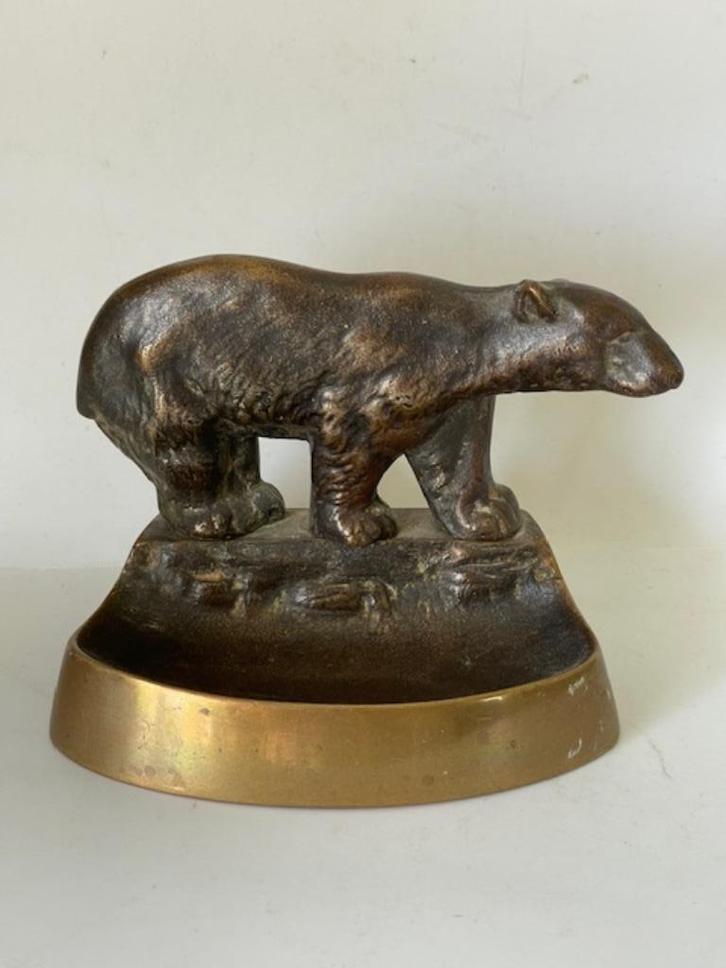 Antiek beeld brons op koperen sokkel. Beer / ijsbeer., Antiek en Kunst, Antiek | Koper en Brons, Brons, Ophalen