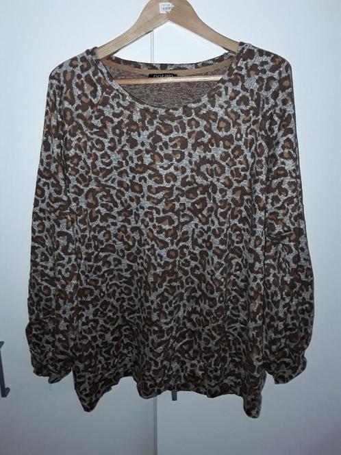 Norah Bruin/Grijze Trui Met Panterprint Maat 48, Kleding | Dames, Grote Maten, Zo goed als nieuw, Trui of Vest, Bruin, Verzenden