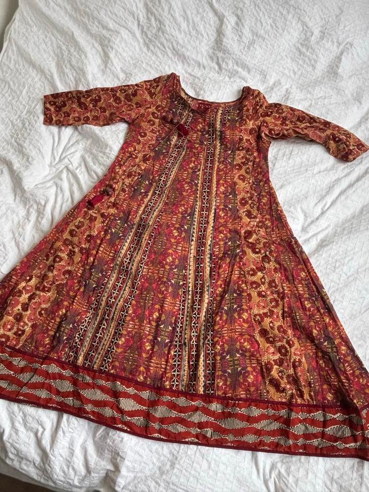 Prachtige Indiase jurk blokprint S 36 vintage, Kleding | Dames, Jurken, Zo goed als nieuw, Maat 38/40 (M), Overige kleuren, Knielengte