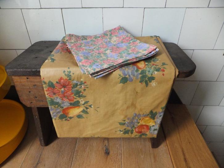groot vintage tafelzeil kleed tafel servetten katoen france, Huis en Inrichting, Woonaccessoires | Overige, Verzenden
