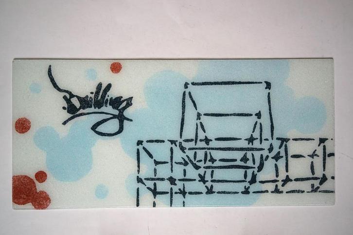 Vintage glazen Ikea wandlamp blauw rood Gyllen Treutiger., Huis en Inrichting, Lampen | Wandlampen, Zo goed als nieuw, Glas, Kunststof