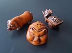 lot 3st Japanse Netsuke houtsnijwerkjes boxwood buxus-hout, Ophalen of Verzenden