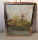 Mooi Oud Geschilderd Werk 'Hoeve en Molen' - gesigneerd, Antiek en Kunst, Kunst | Schilderijen | Klassiek, Ophalen of Verzenden