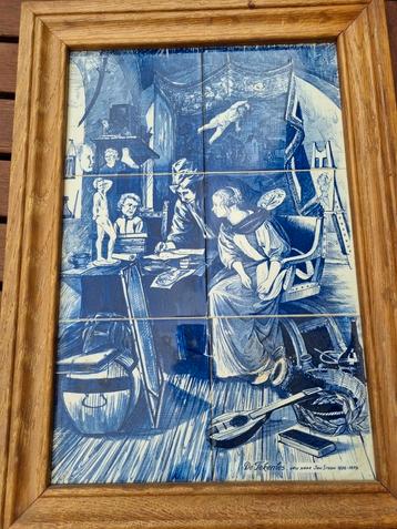 Delfts blauw tegeltableau “De Teekenschool  naar Jan Steen  beschikbaar voor biedingen