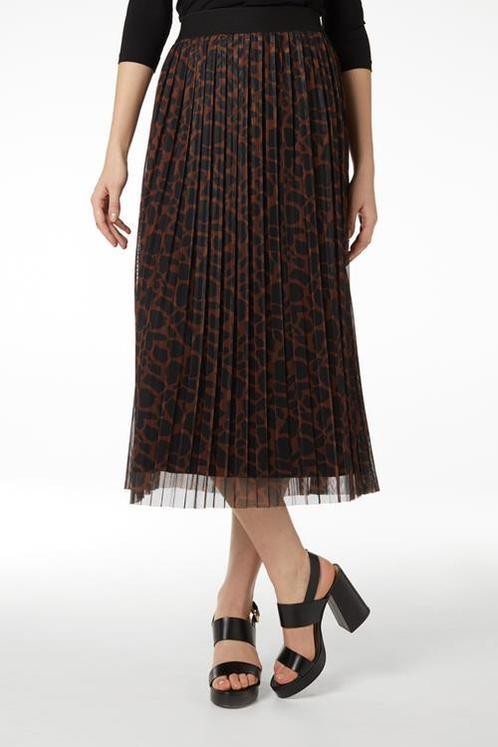 Juffrouw Jansen - bruin zwarte print rok | maat S, Kleding | Dames, Rokken, Zo goed als nieuw, Maat 36 (S), Zwart, Onder de knie