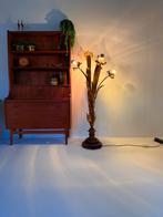 Vintage hollywood regency vloerlamp, Hans Kögl ‘70, Vintage retro buisframe design rotan webbing papercord deens, 100 tot 150 cm