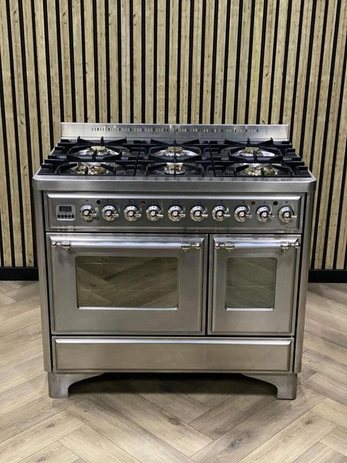 Luxe Boretti Majestic RVS Gas 100CM + 2 Ovens, Witgoed en Apparatuur, Fornuizen, Zo goed als nieuw, Vrijstaand, Gas, 5 kookzones of meer