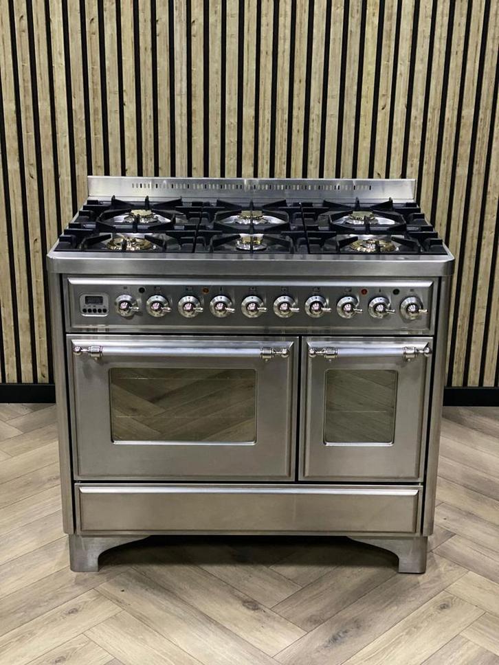 Luxe Boretti Majestic RVS Gas 100CM + 2 Ovens, Witgoed en Apparatuur, Fornuizen, Zo goed als nieuw, Vrijstaand, Gas, 5 kookzones of meer