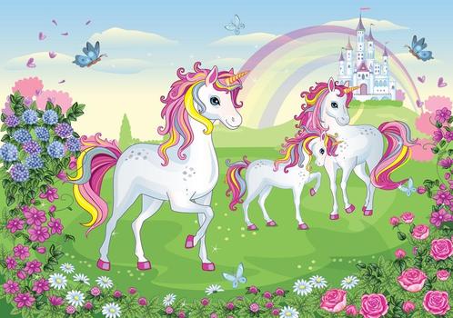 Eenhoorn behang Familie kinderkamer Vlies behang, unicorn, Kinderen en Baby's, Kinderkamer | Inrichting en Decoratie, Nieuw, Wanddecoratie