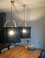 2 prachtige (eettafel) lampen van licht eiken en linnen, Ophalen, Hout, Gebruikt, 50 tot 75 cm