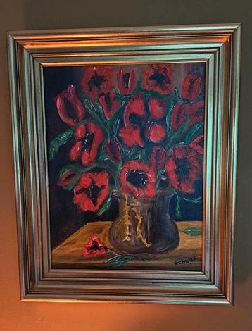 Schilderij bloemen klaprozen op vaas heel mooi . beschikbaar voor biedingen