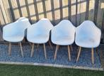 4 Kuipstoelen tuinstoelen wit hout, Ophalen, Gebruikt, Kunststof
