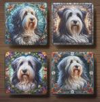 Bearded Collie Glas in Lood onderzetters met houder, Ophalen of Verzenden, Nieuw, Glas of Kopje