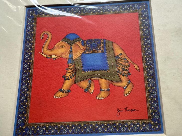 Schilderijtjes Thaise olifanten Jim Thompson, Huis en Inrichting, Woonaccessoires | Schilderijen, Tekeningen en Foto's, Zo goed als nieuw