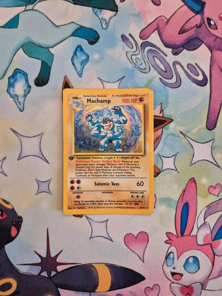 Machamp Base Set Pokémon Kaart, Hobby en Vrije tijd, Verzamelkaartspellen | Pokémon, Gebruikt, Losse kaart, Ophalen of Verzenden