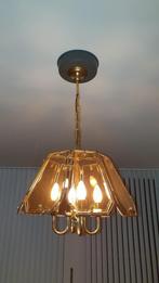 Chique goudkleurige hanglamp bruine facet glasplaten #023, Huis en Inrichting, Lampen | Hanglampen, Gebruikt, Klassiek, Ophalen of Verzenden