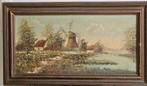Schilderij, molen aan water, Antiek en Kunst, Kunst | Schilderijen | Klassiek, Ophalen