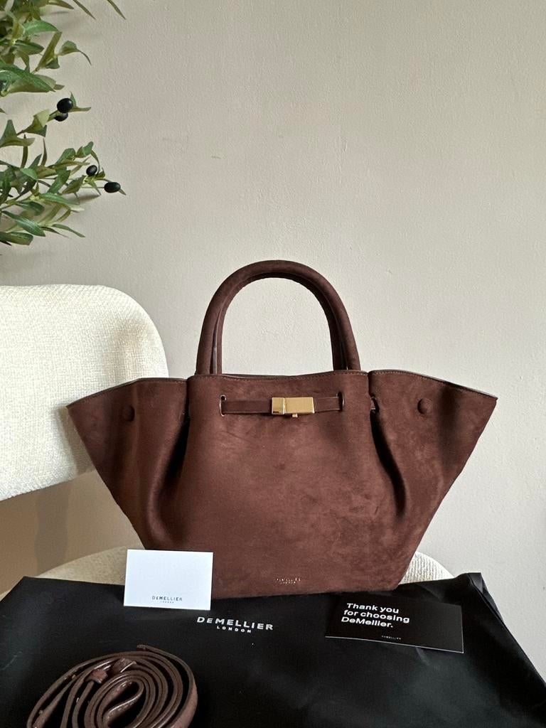 Demellier Suede Midi Handtas - Bruin, Ophalen of Verzenden, Zo goed als nieuw, Bruin, Handtas