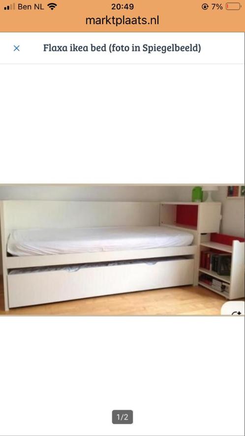 Flaxa ikea bed, Huis en Inrichting, Slaapkamer | Bedden, Zo goed als nieuw, Eenpersoons, 90 cm, 200 cm, Hout, Wit, Ophalen
