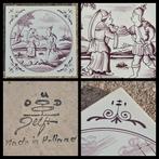 Delft,  mangaan tegel met hoekmotieven, Ophalen of Verzenden