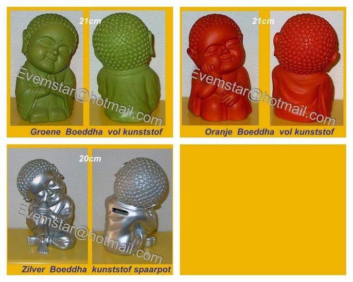 vol kunststof Young boeddha groen of oranje 21cm hoog, Huis en Inrichting, Woonaccessoires | Boeddhabeelden, Nieuw, Ophalen