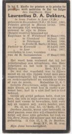 Pastoor Laurentius Dekkers 1865 Roosendaal + 1933 Leur, 67 j, Verzamelen, Verzenden