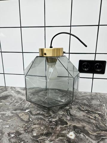 Vintage glashutte peill putzler hanglamp rookglas messing beschikbaar voor biedingen