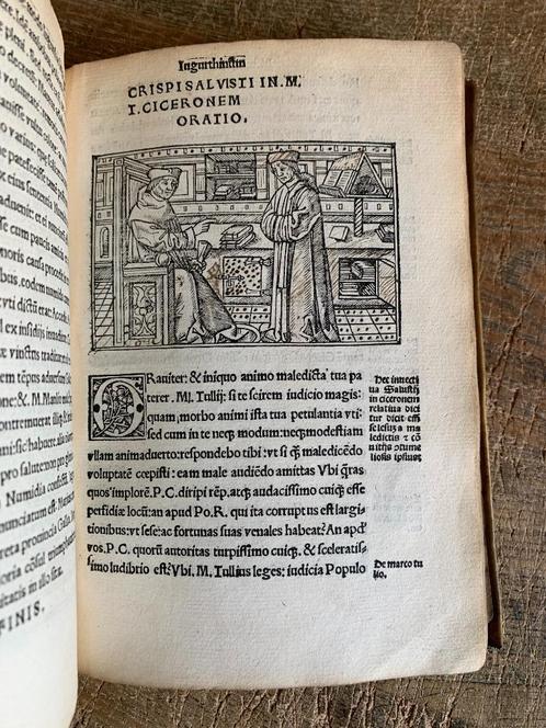 Boek Sallustius Cicero 1520 met houtsnedes perkamenten band, Antiek en Kunst, Antiek | Boeken en Bijbels, Ophalen of Verzenden