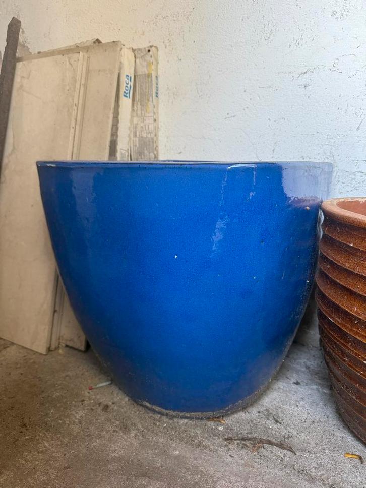 Grote Blauwe Aardewerk Bloempot, Tuin en Terras, Bloempotten, Gebruikt, Aardewerk, Binnen, Balkon, Tuin, 40 tot 70 cm, 40 cm of meer