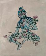 Boeddha met bloemen - 50x50 cm, Ophalen of Verzenden