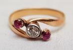Ring antiek 18 karaat goud diamant robijn., Ophalen of Verzenden, Goud, Ring, Met edelsteen